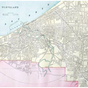 1895 Cleveland Ohio City Map Victorian Antique Geography History DWYY10A